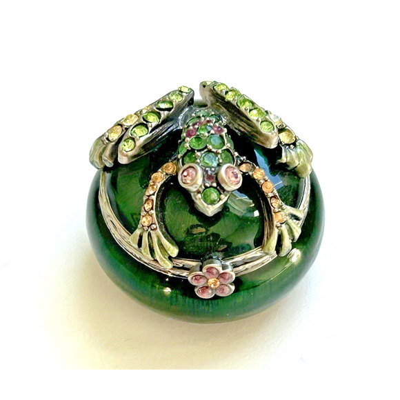 RARE JAY STRONGWATER FROG CRYSTAL ENAMEL VANITY COVERED TRINKET BOX FIGURINE